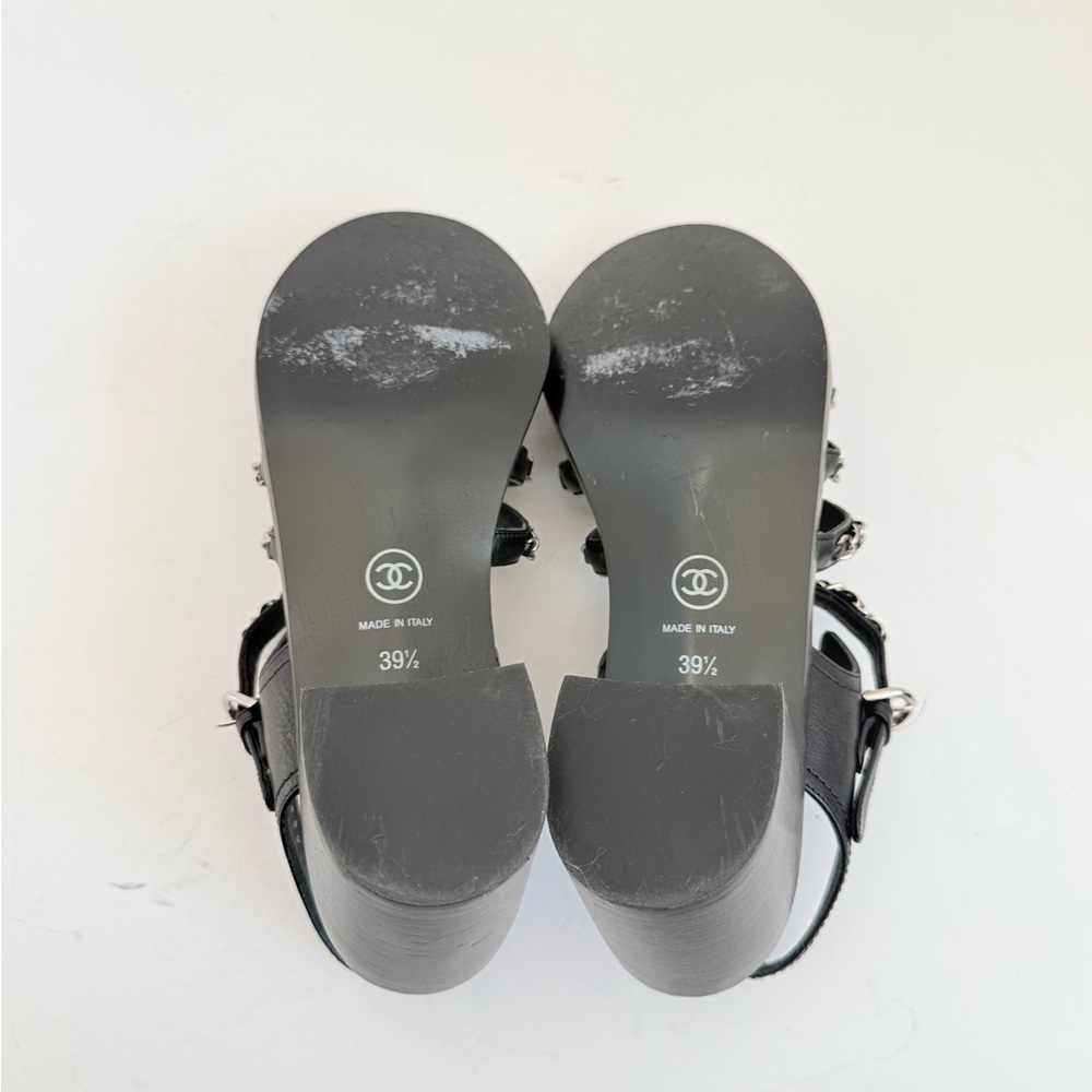 Chanel 20C Chain Strap Sandals Black Calfskin Silver Chain Heel Sandals EU 39.5 - Picture 8 of 10